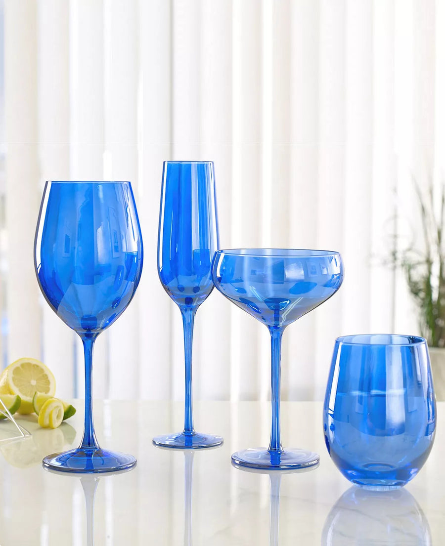 Qualia Glass Carnival Coupe 13 Oz Glasses in Blue, Set of 4