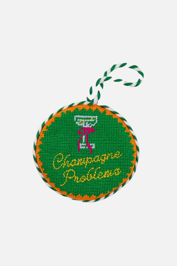 Furbish Champagne Problems Needlepoint Ornament