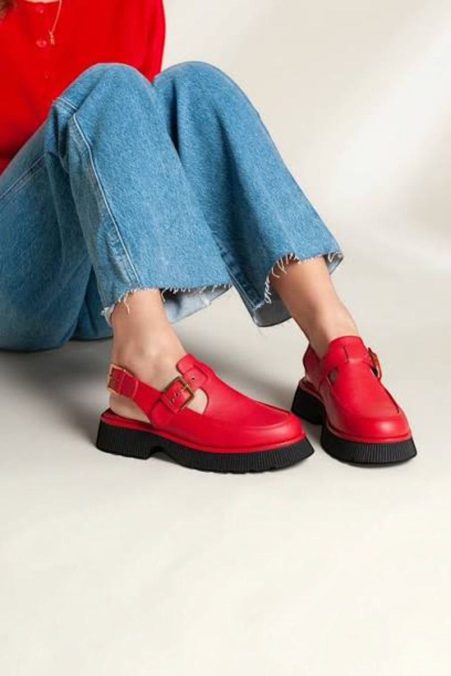 Charlotte Stone Aubrey Slingback Loafer in Begonia red leather, alternate view 4