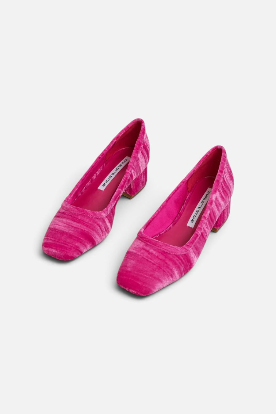 Charlotte Stone Poppie Heel in Fandango Pink velvet