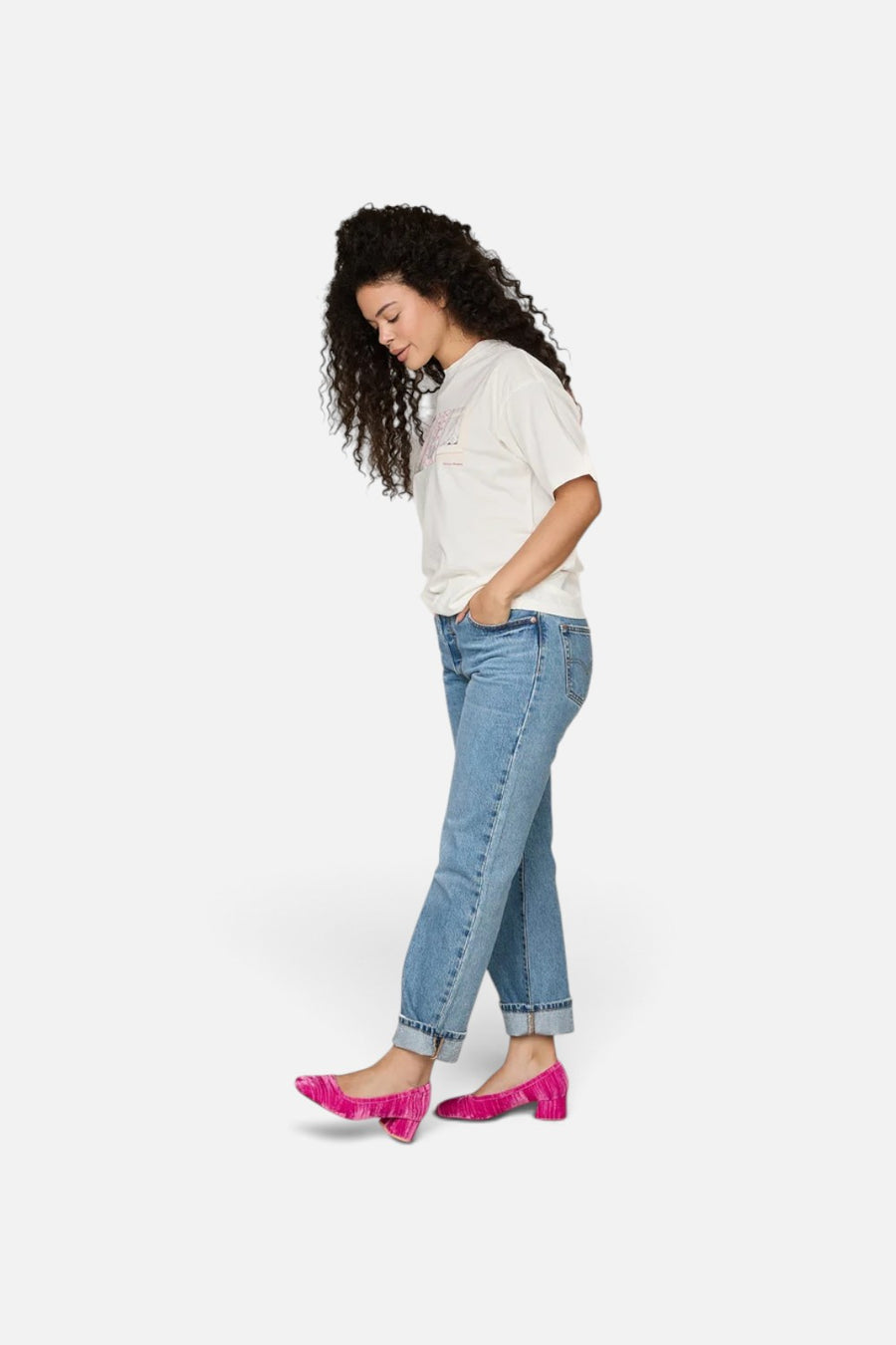 Charlotte Stone Poppie Heel in Fandango Pink velvet, alternate view 4