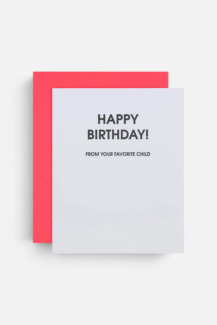 Chez Gagne Birthday Fav Child letterpress greeting card in black on bright white, front view.