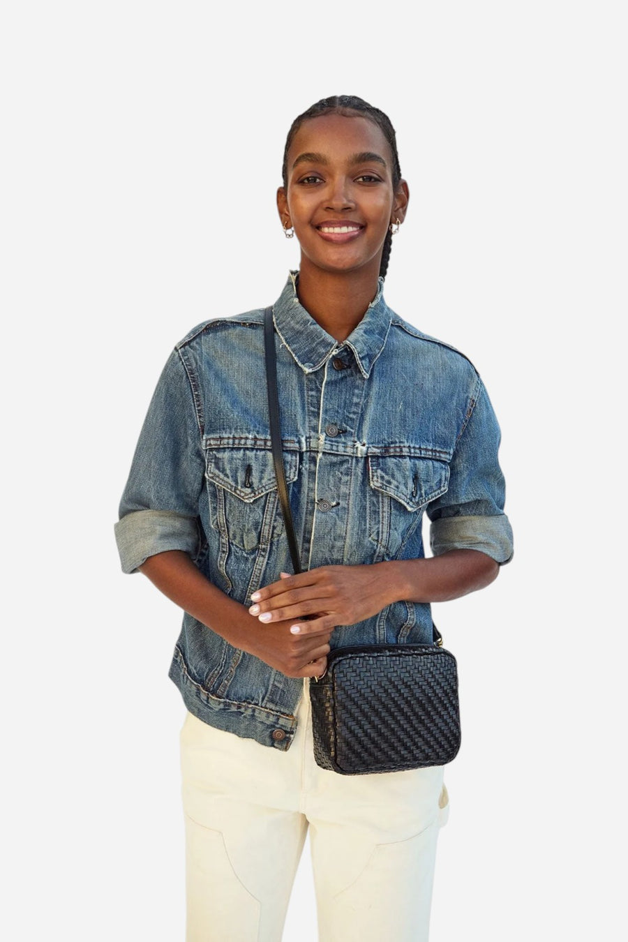 Clare V Midi Sac in Black Zig-Zag