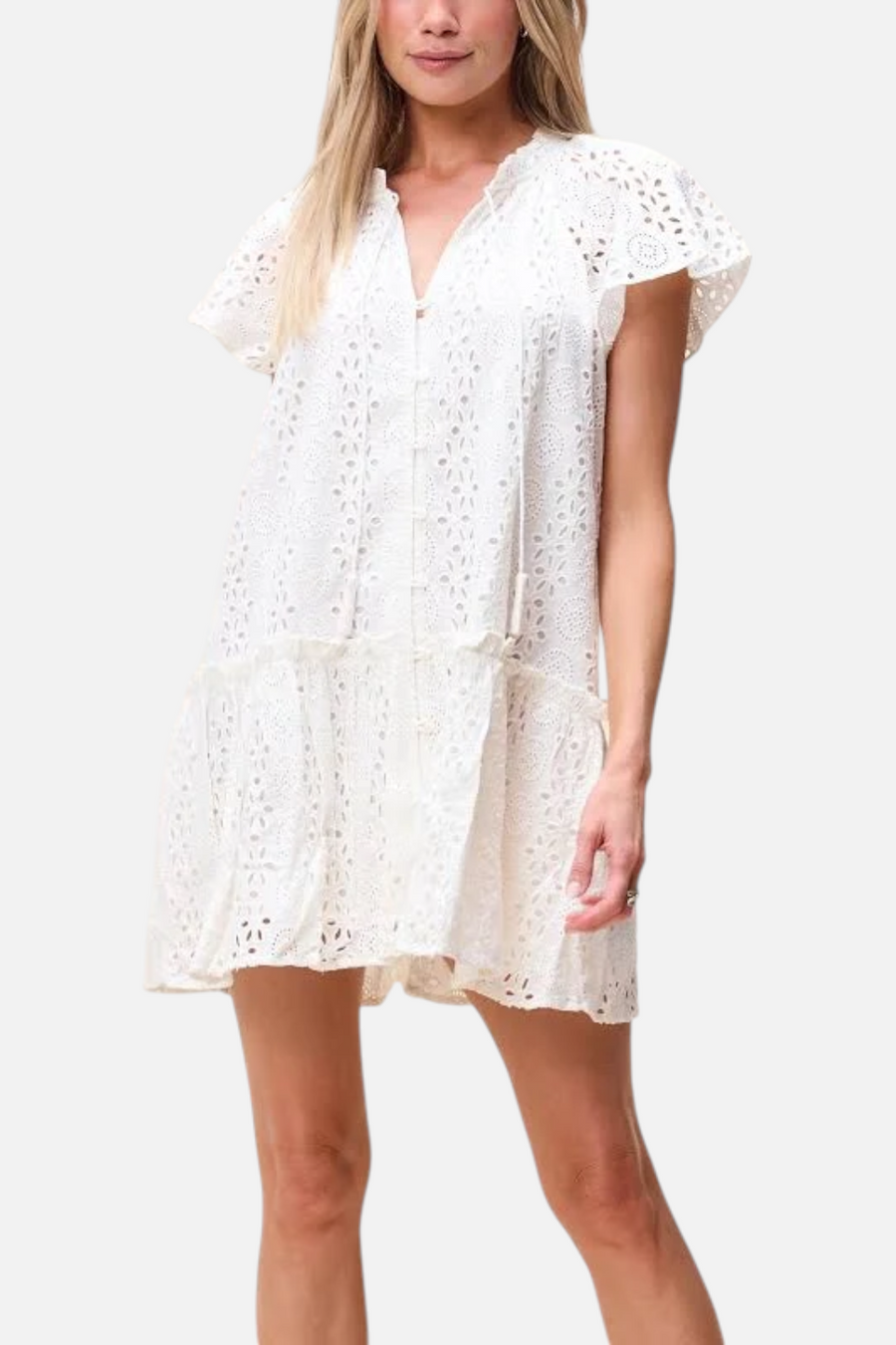 Cleobella Lydia Organic Cotton Eyelet Mini Dress in Ivory