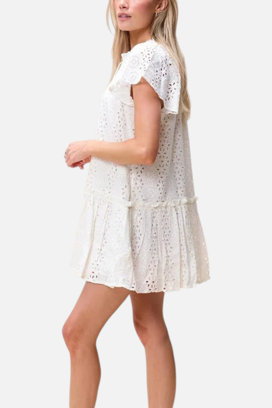 Cleobella Lydia Organic Cotton Eyelet Mini Dress in Ivory