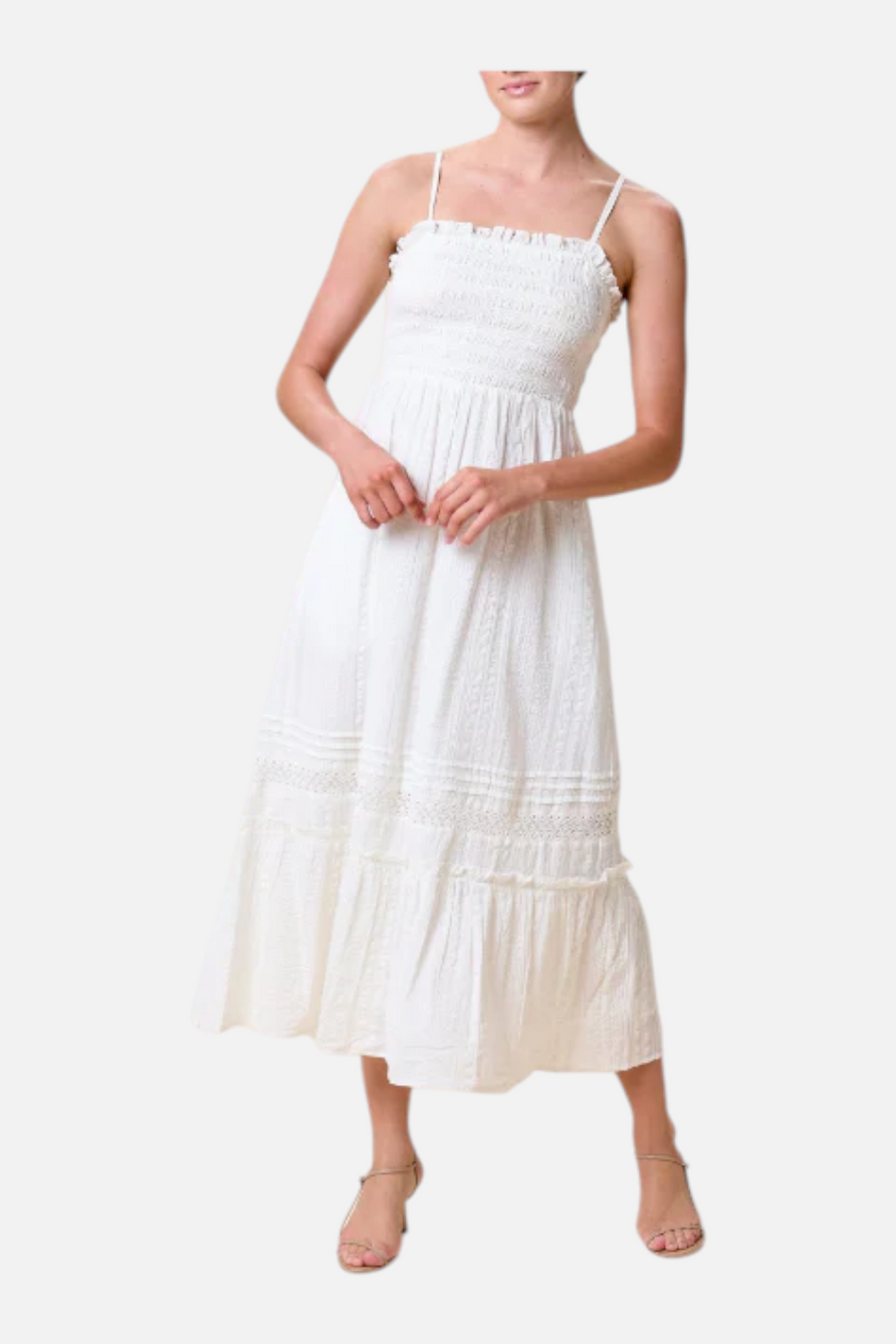Cleobella Magnolia Organic Cotton Smocked Ankle Dress in Ivory – back view