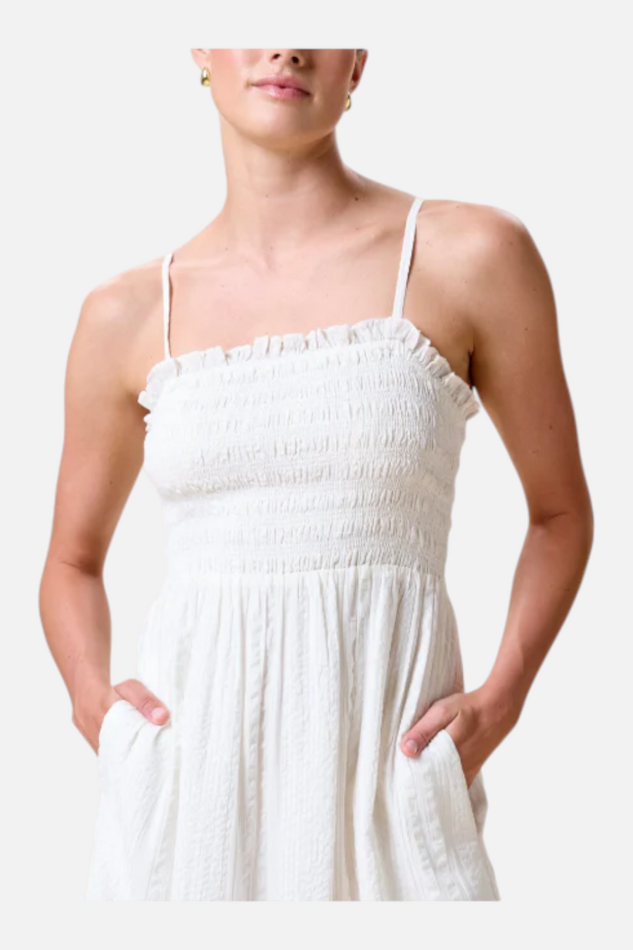 Cleobella Magnolia Organic Cotton Smocked Ankle Dress in Ivory – side view