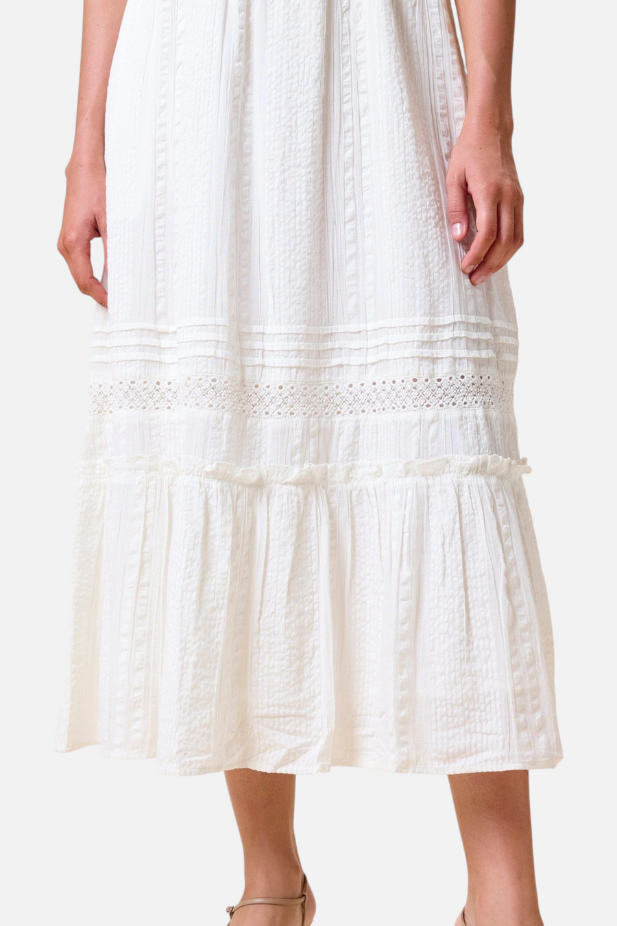 Cleobella Magnolia Organic Cotton Smocked Ankle Dress in Ivory – detail
