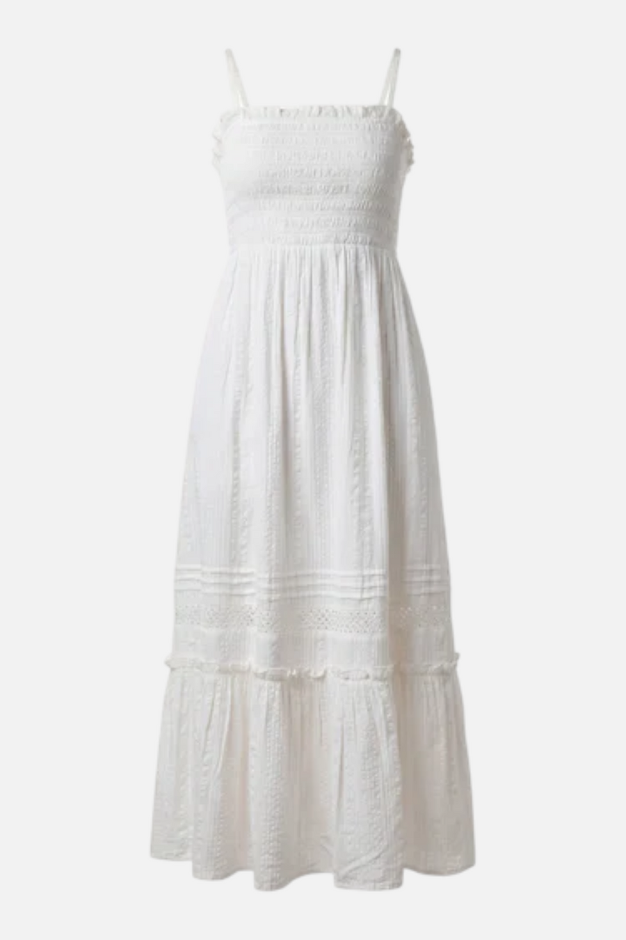 Cleobella Magnolia Organic Cotton Smocked Ankle Dress in Ivory – flat lay