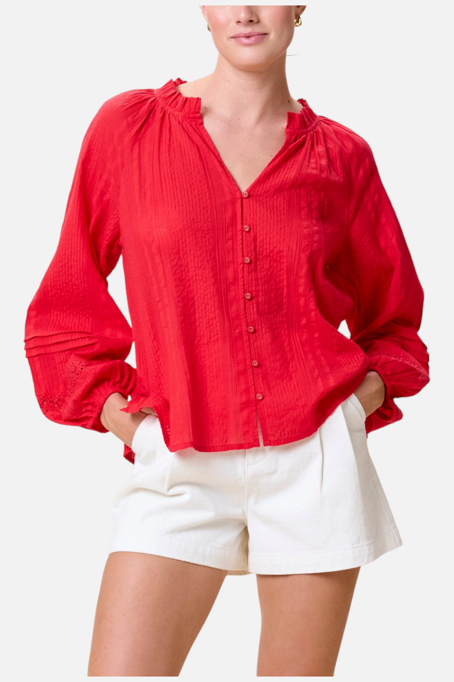 Cleobella Organic Cotton Seersucker Alicia Blouse in Goji Berry