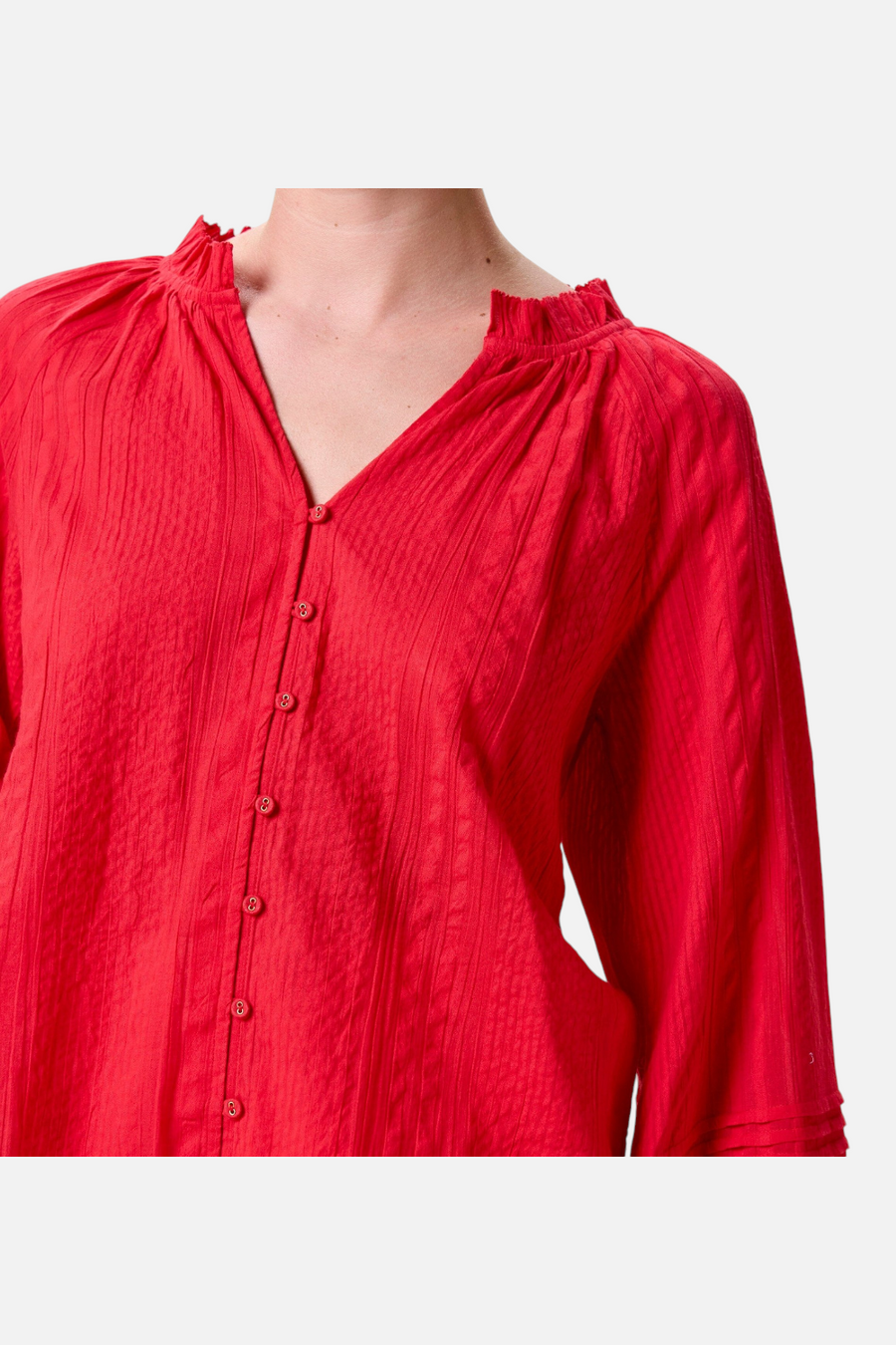 Cleobella Organic Cotton Seersucker Alicia Blouse in Goji Berry