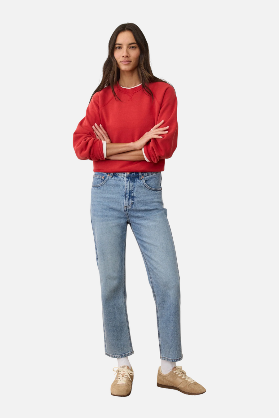 Marine Layer Cloud 9 Fleece Reversible Crewneck in Cherry Red