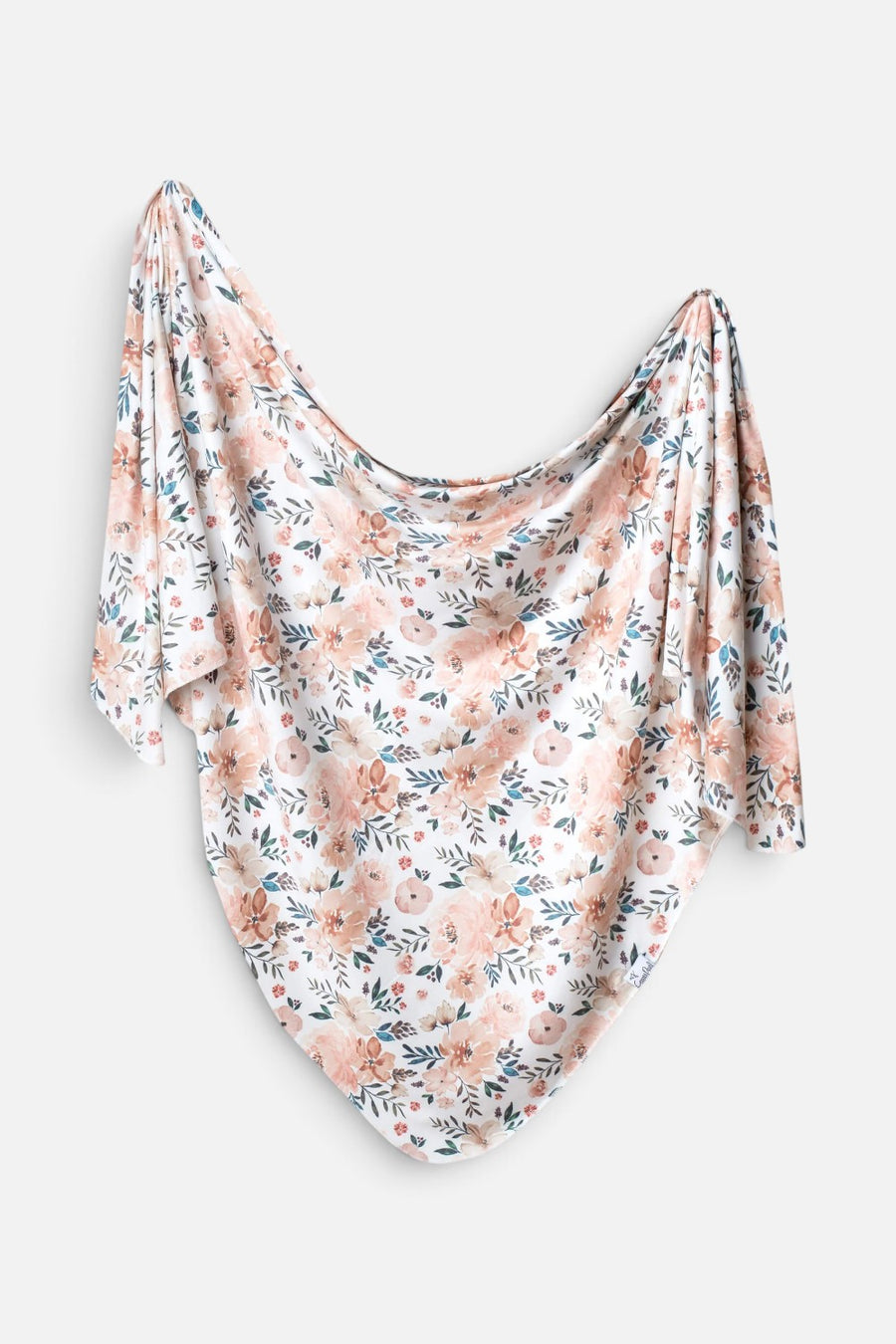 Copper Pearl Autumn swaddle blanket in a multi-color print, spread flat.