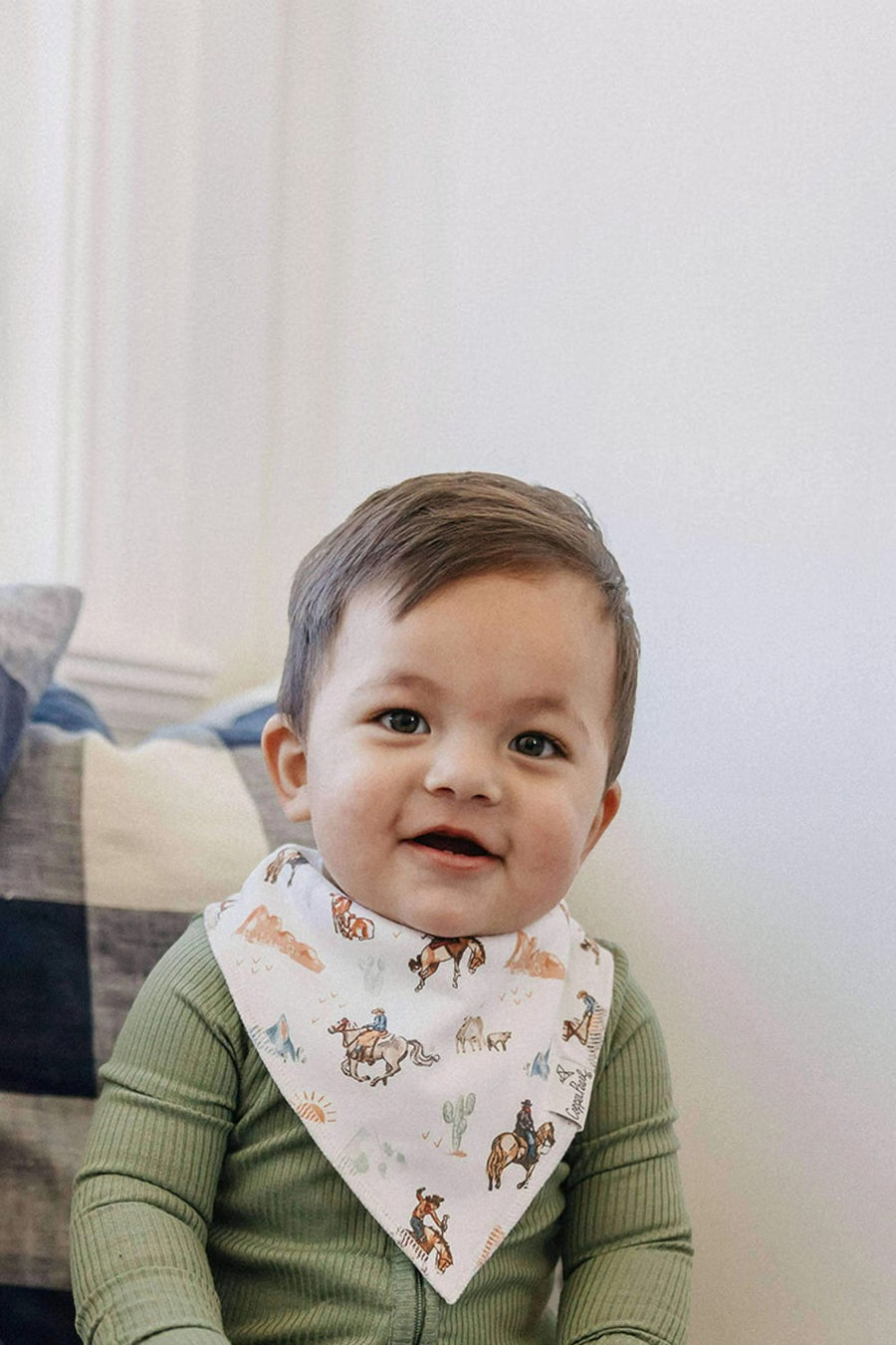 Copper Pearl Boone baby bandana bib, print detail.
