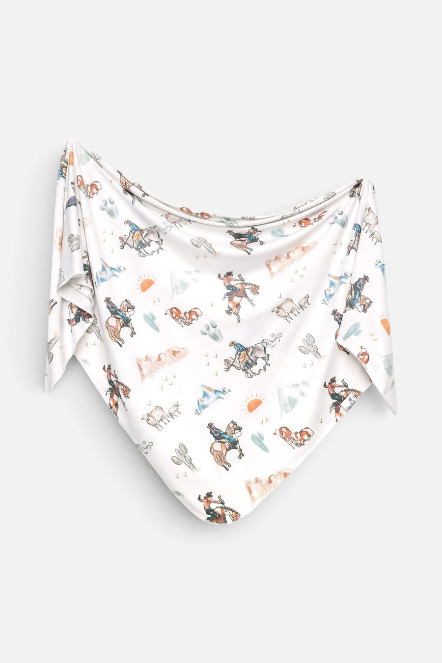 Copper Pearl Boone swaddle blanket in a multi-color print, spread flat.