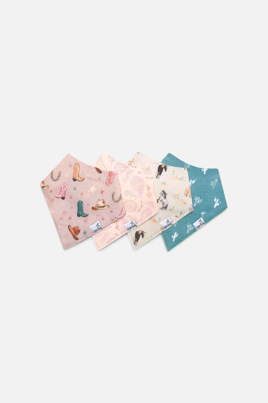 Copper Pearl Cheyenne baby bandana bibs, set of four in a multi-color print.