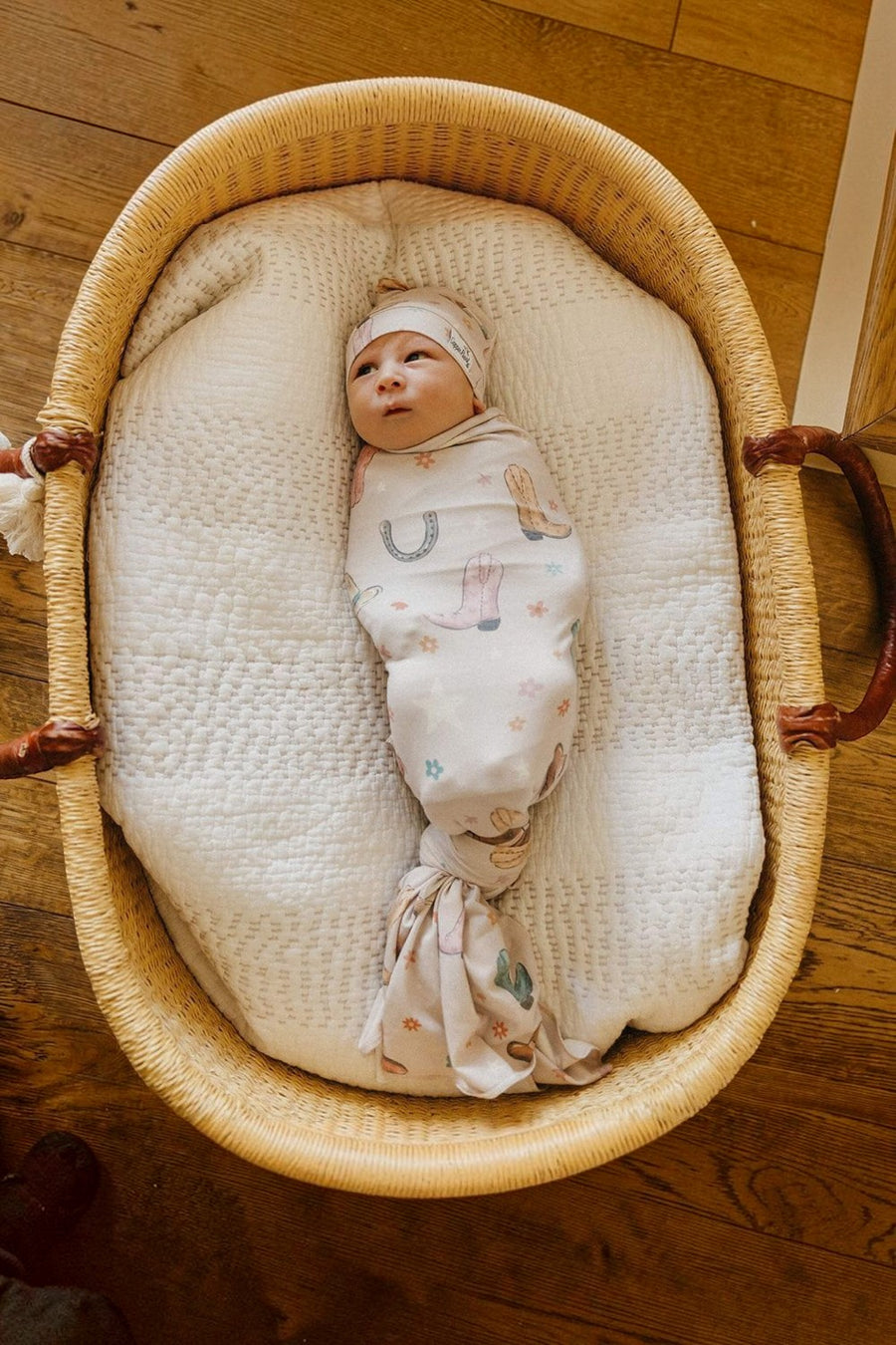 Copper Pearl Cheyenne swaddle blanket, print detail.