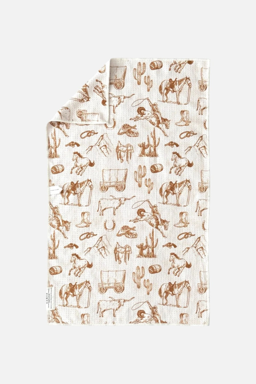 Crae Home Western double-sided waffle weave tea towel with a cowboy print.