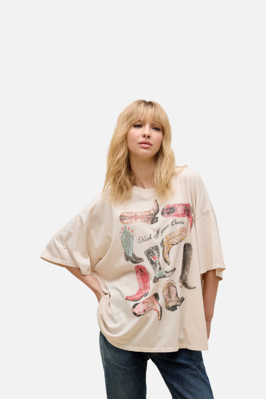 Daydreamer LA Kick Off Your Boots OS Tee in Dirty White