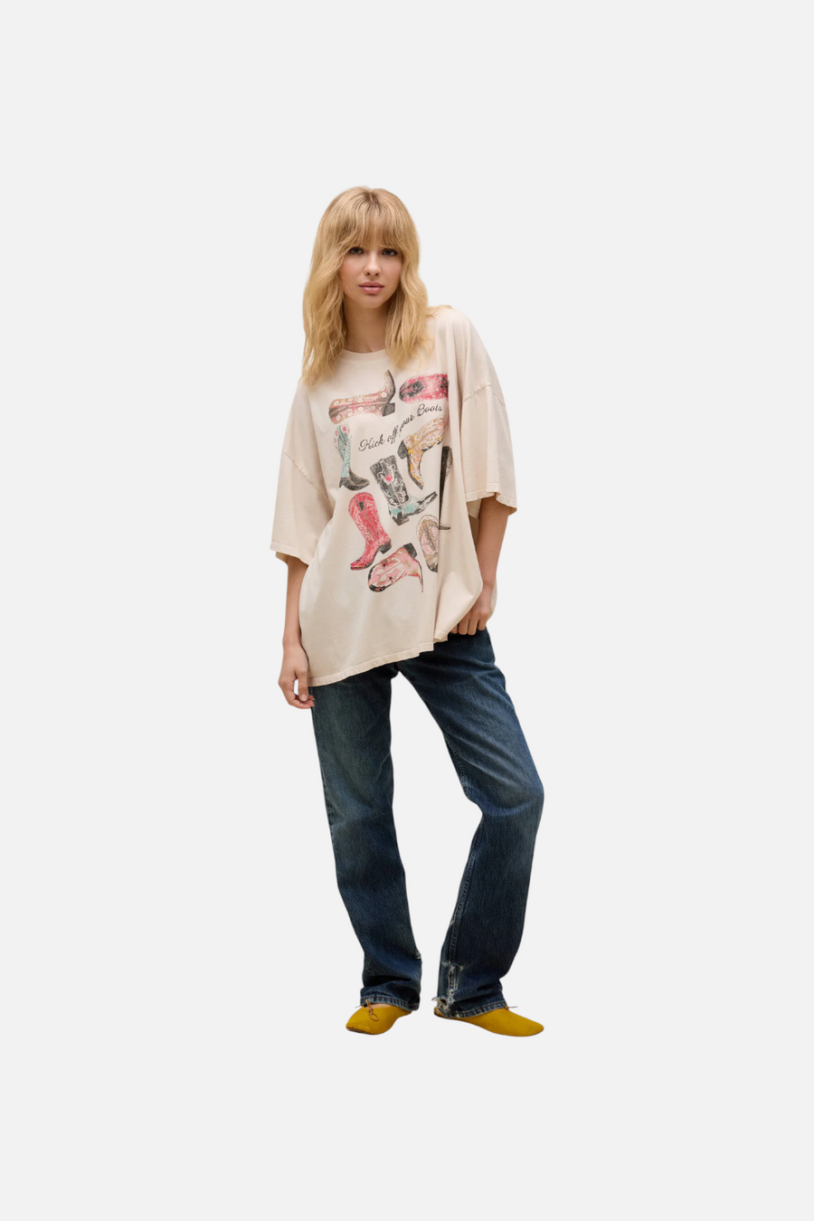 Daydreamer LA Kick Off Your Boots OS Tee in Dirty White