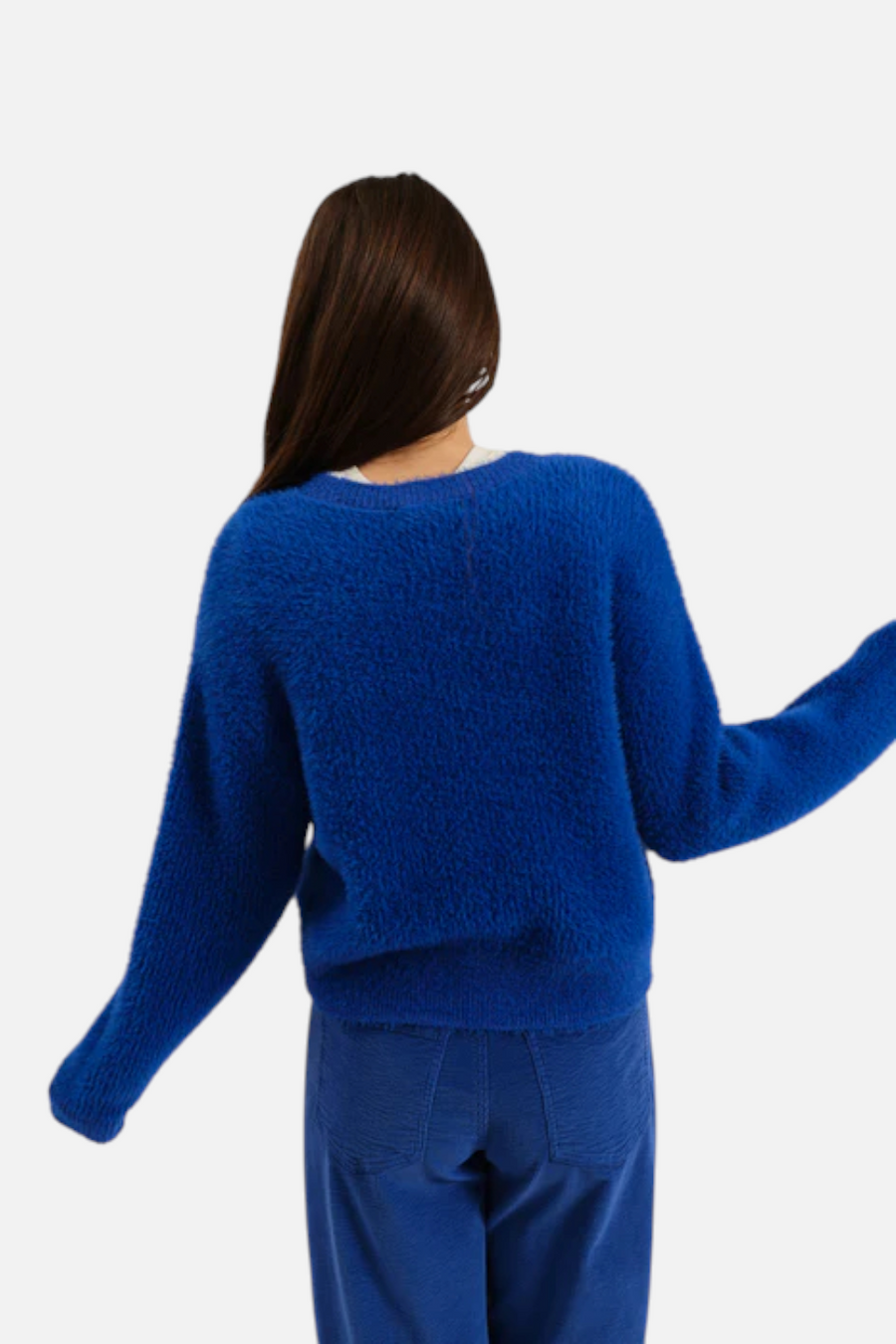 Daze Fuzz Crewneck Eyelash Sweater in Cobalt