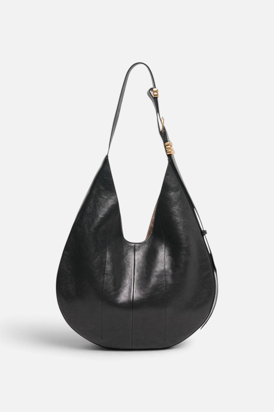Dolce Vita Esmira black leather satchel handbag with metal buckle details and adjustable strap.