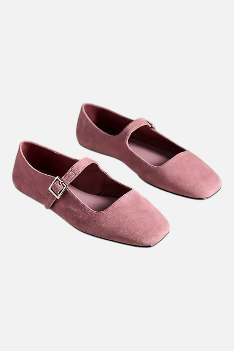 Jeffrey Campbell Elise Mary Jane Flats in Dusty Rose Suede – CHROME