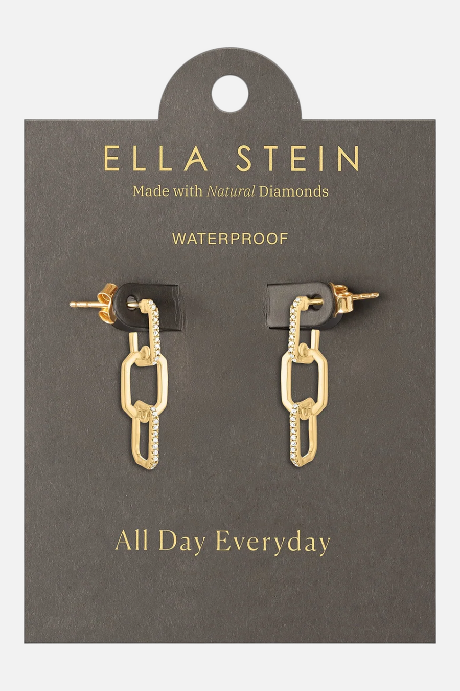 Ella Stein Waterproof Trio Link Drop Earrings in Gold – back view