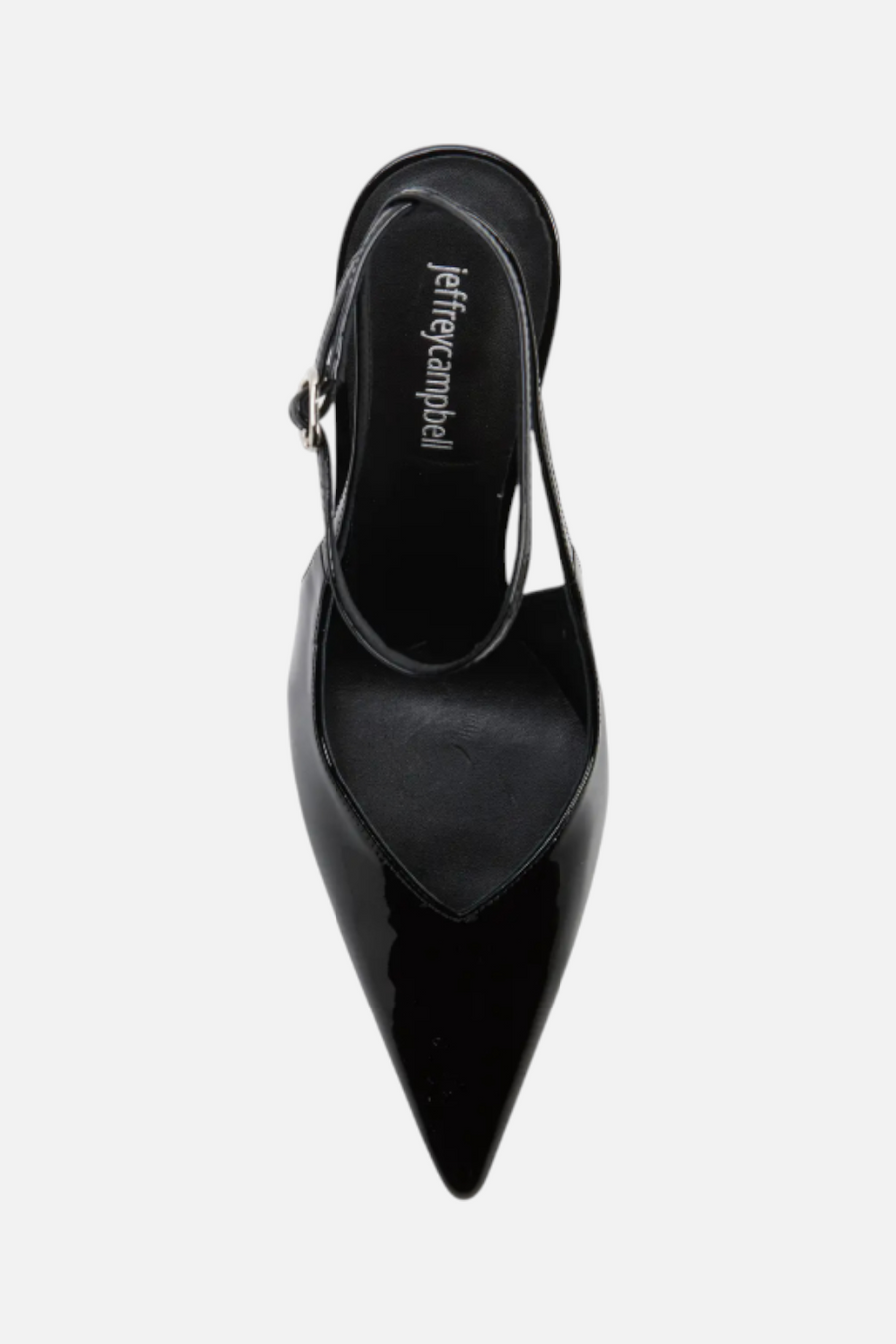 Jeffrey Campbell Women's Executive Ankle Strap Pointed Toe Slingback Pump in Black Patent