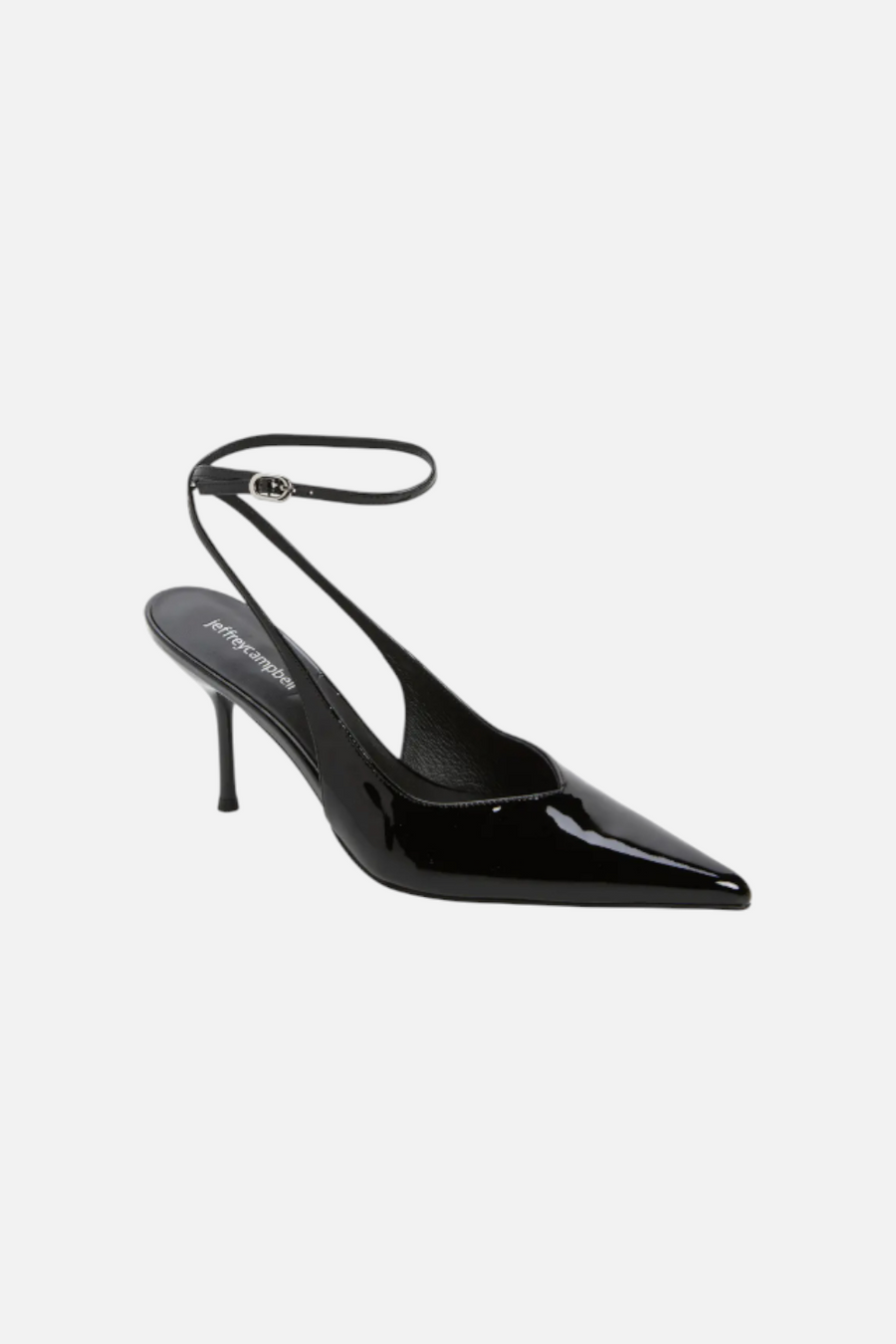Jeffrey Campbell Women's Executive Ankle Strap Pointed Toe Slingback Pump in Black Patent