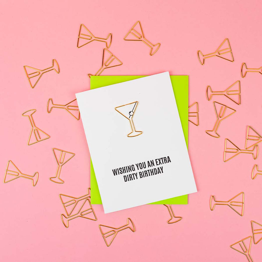 Chez Gagne Extra Dirty Martini Birthday Paper Clip Letterpress Card