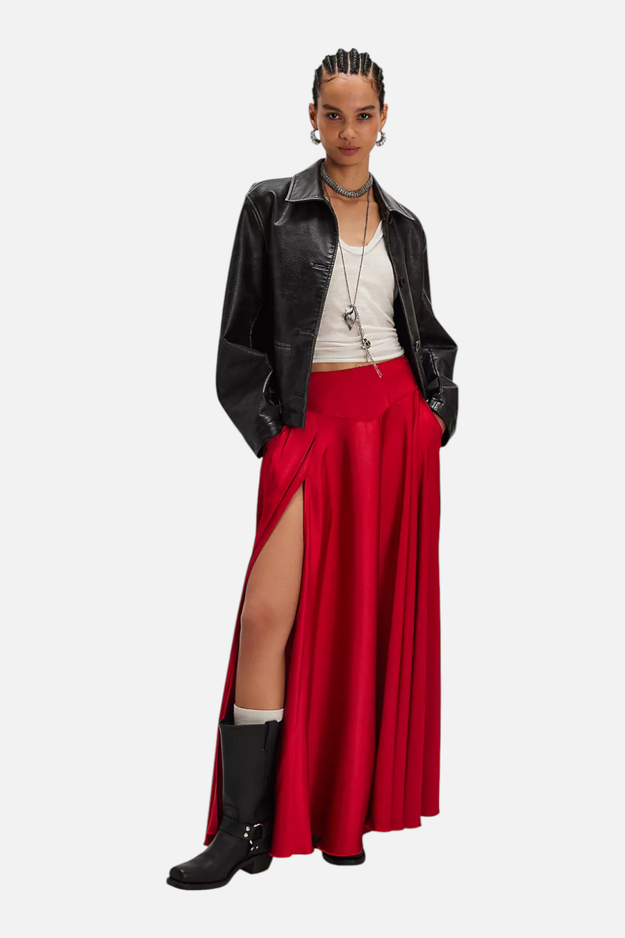 Free People Chilco Maxi Skirt in Salsa Red