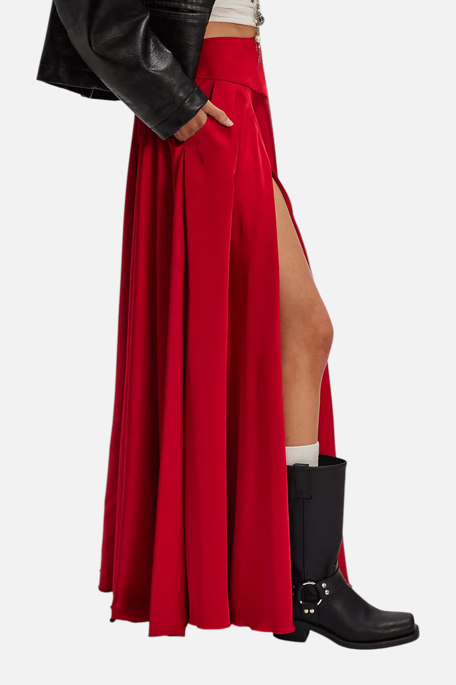 Free People Chilco Maxi Skirt in Salsa Red