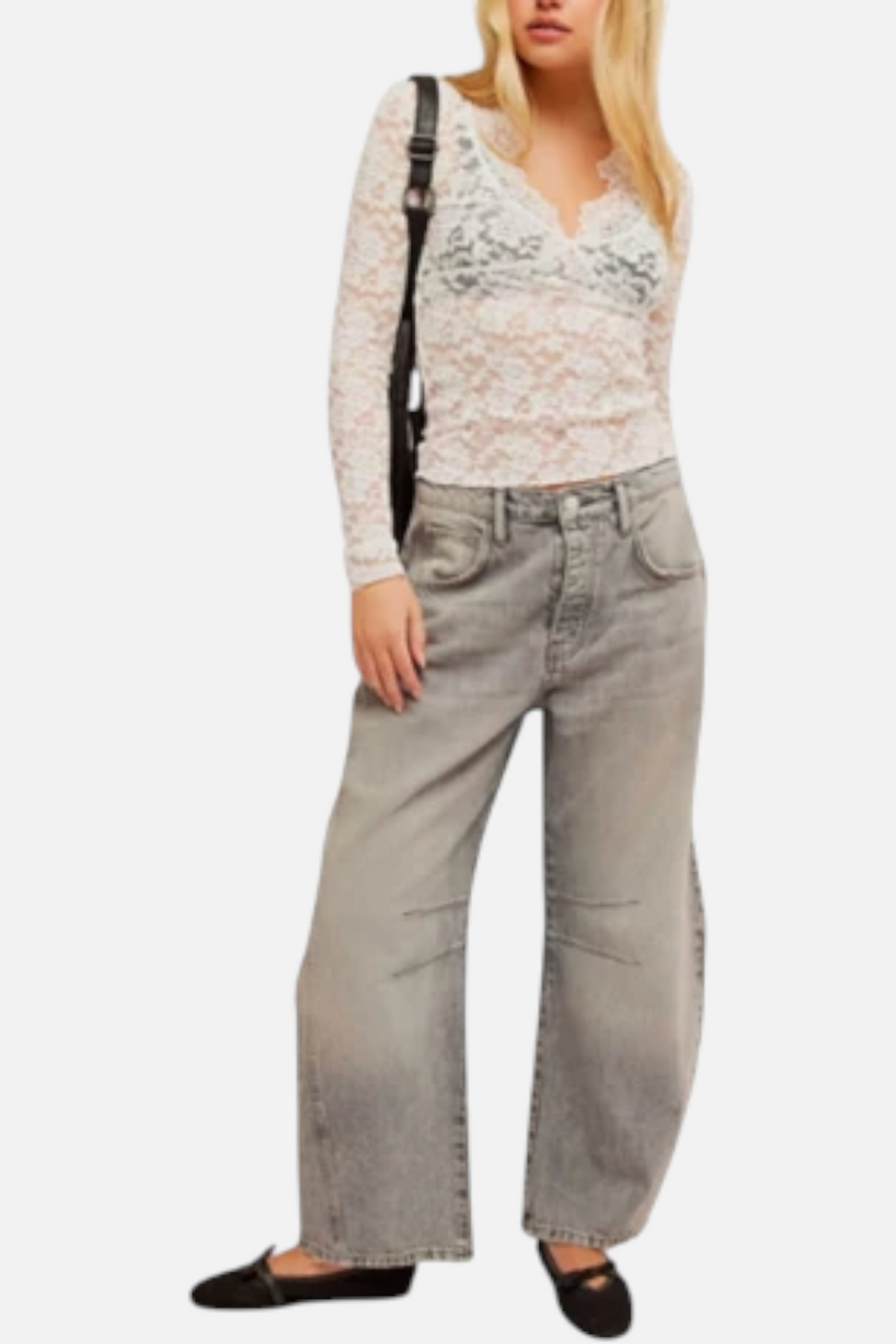 Free People Women's All Day Lace Long Sleeve in Ivory
