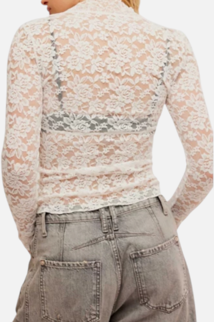 Free People Women's All Day Lace Long Sleeve in Ivory