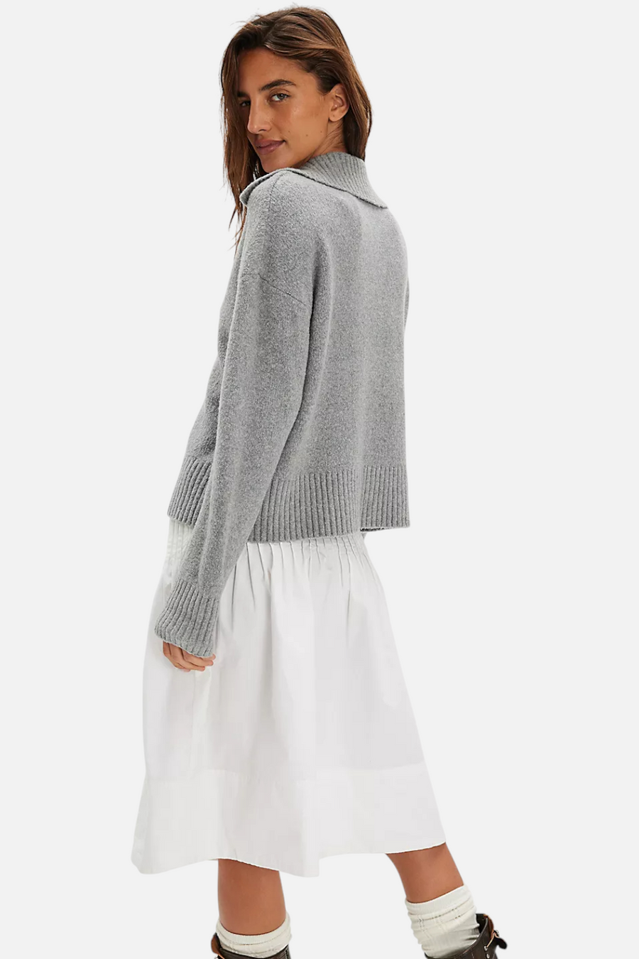 Free People Trading Up Polo in Heather Grey