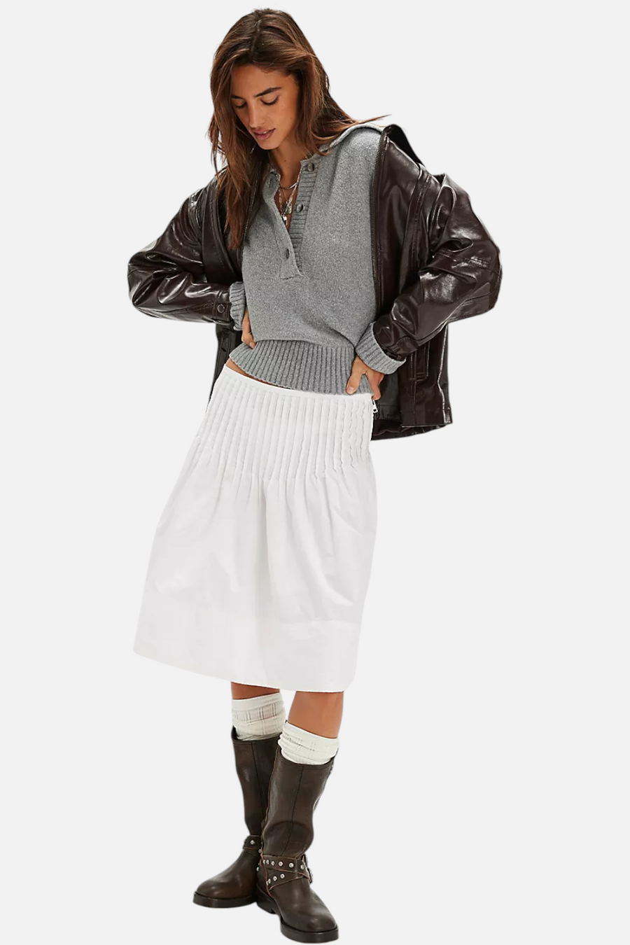Free People Trading Up Polo in Heather Grey