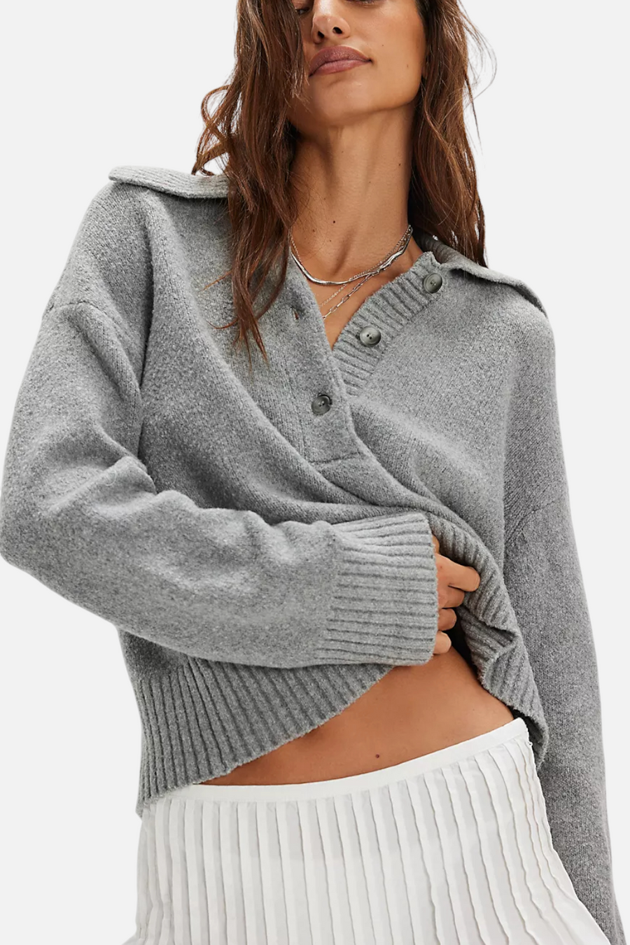Free People Trading Up Polo in Heather Grey