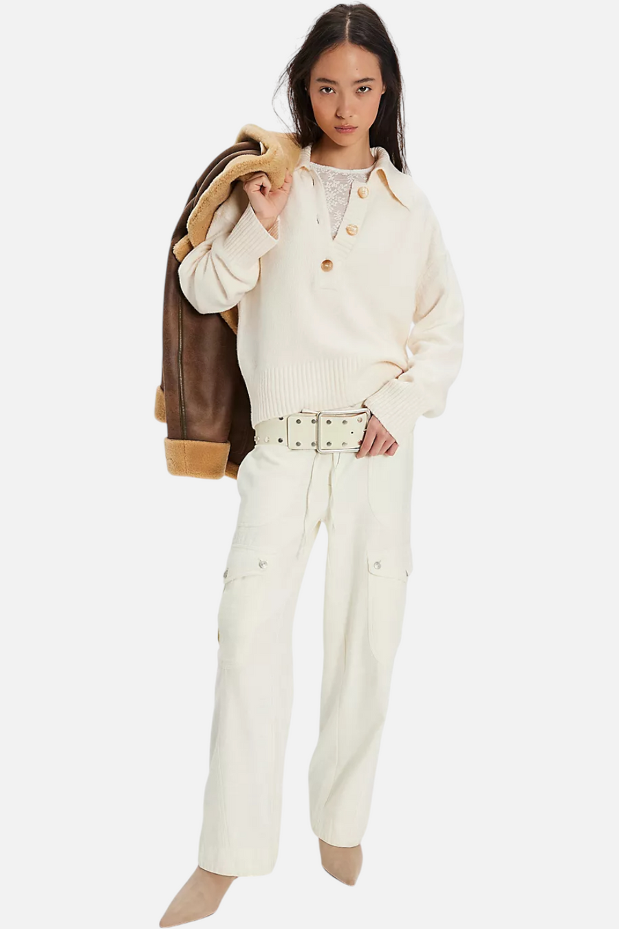 Free People Trading Up Polo in Ivory