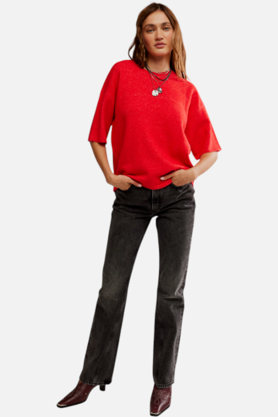 Free People Margot Sweater Tee in Cherry Pop Melange