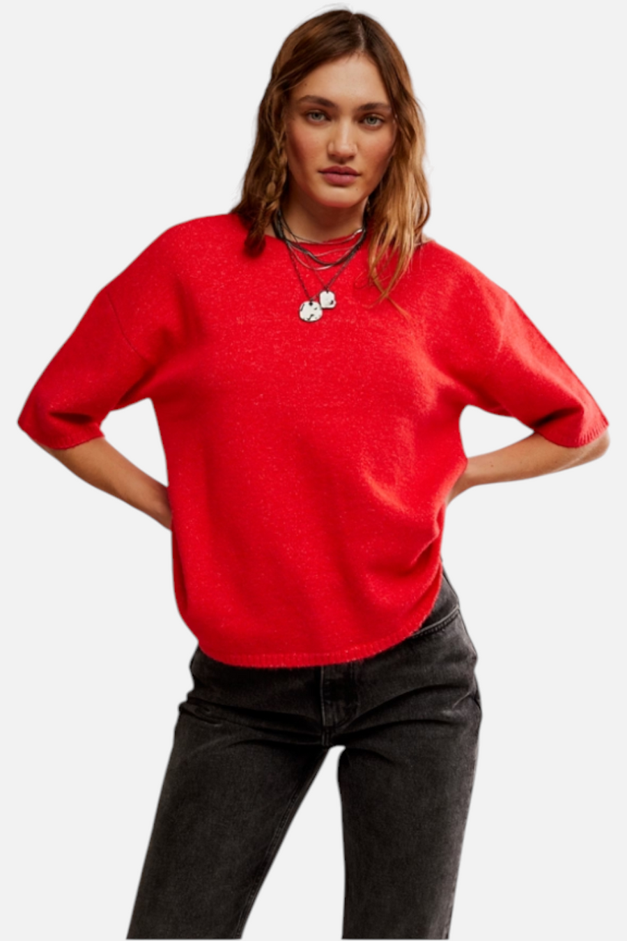Free People Margot Sweater Tee in Cherry Pop Melange