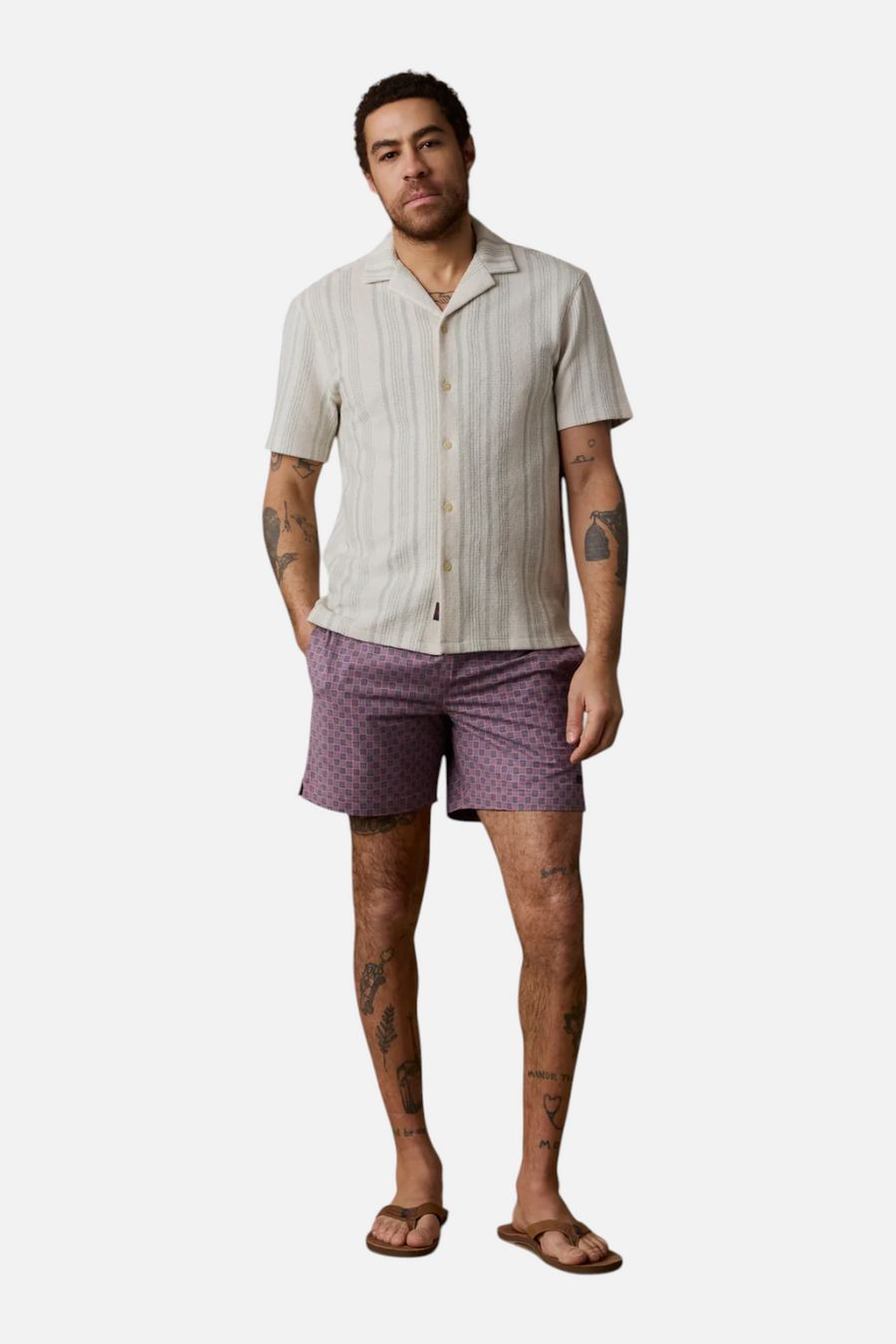 Faherty All Day 6" Inseam Swim Trunks in Navy Clay Brick