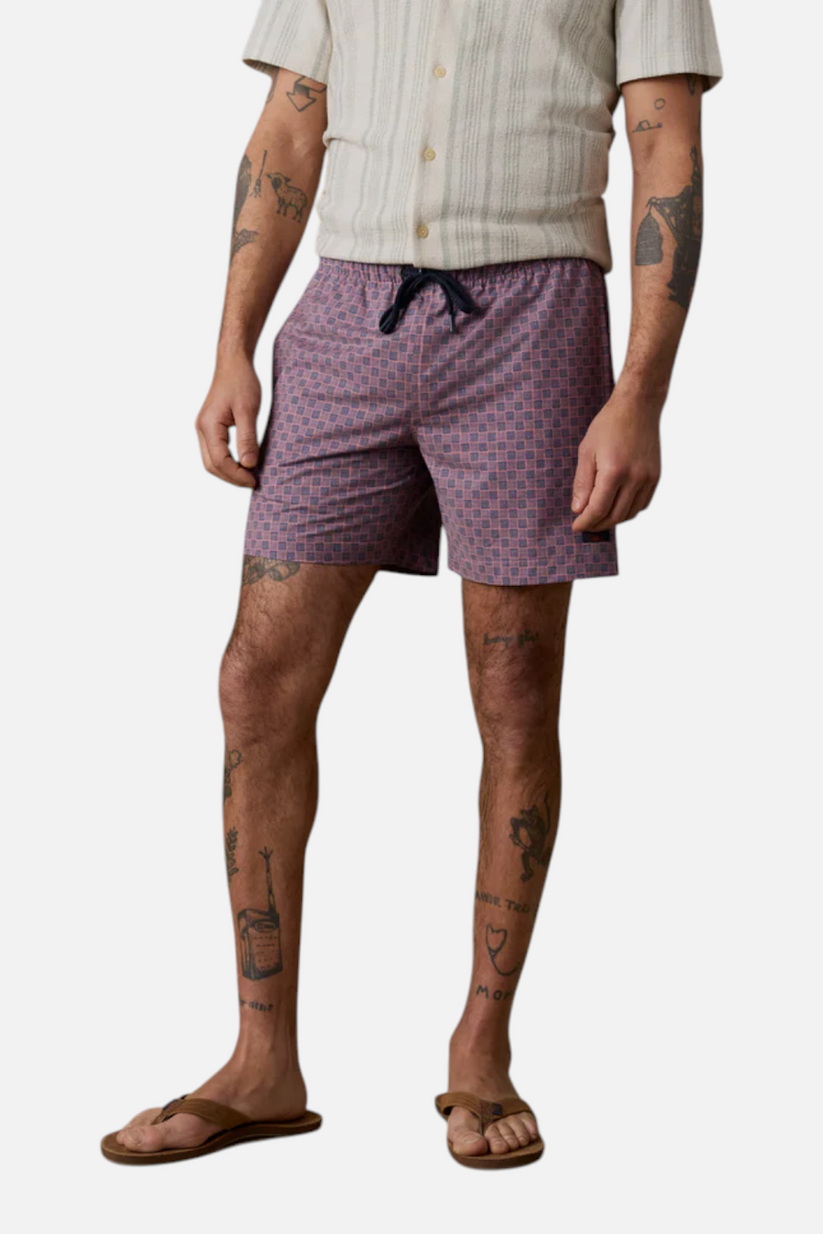 Faherty All Day 6" Inseam Swim Trunks in Navy Clay Brick