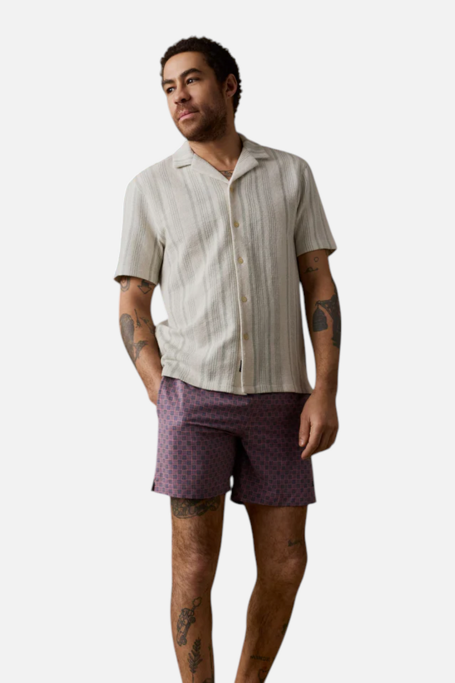 Faherty All Day 6" Inseam Swim Trunks in Navy Clay Brick