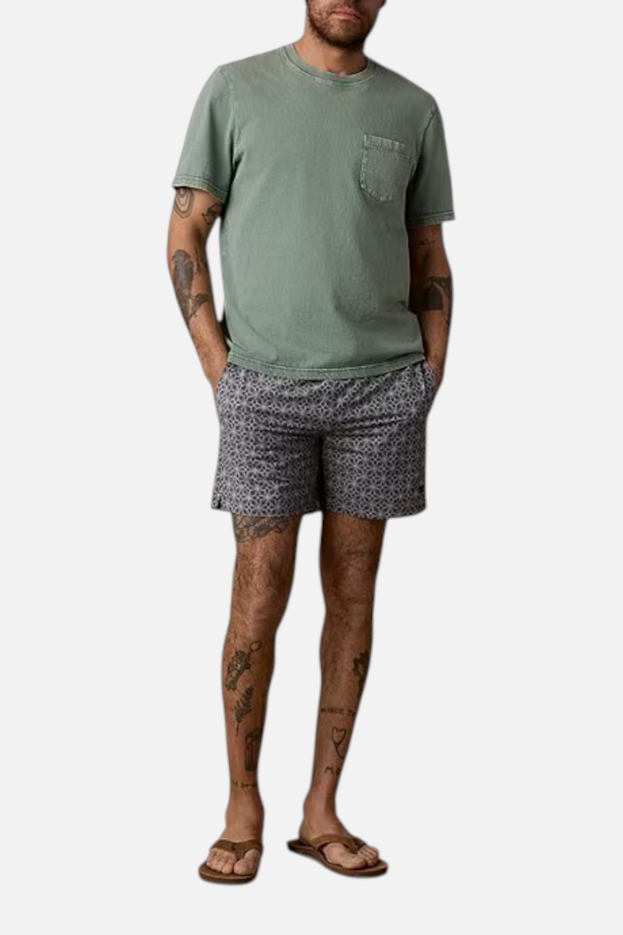 Faherty All Day 6" Inseam Swim Trunks in Golden Lotus Tile