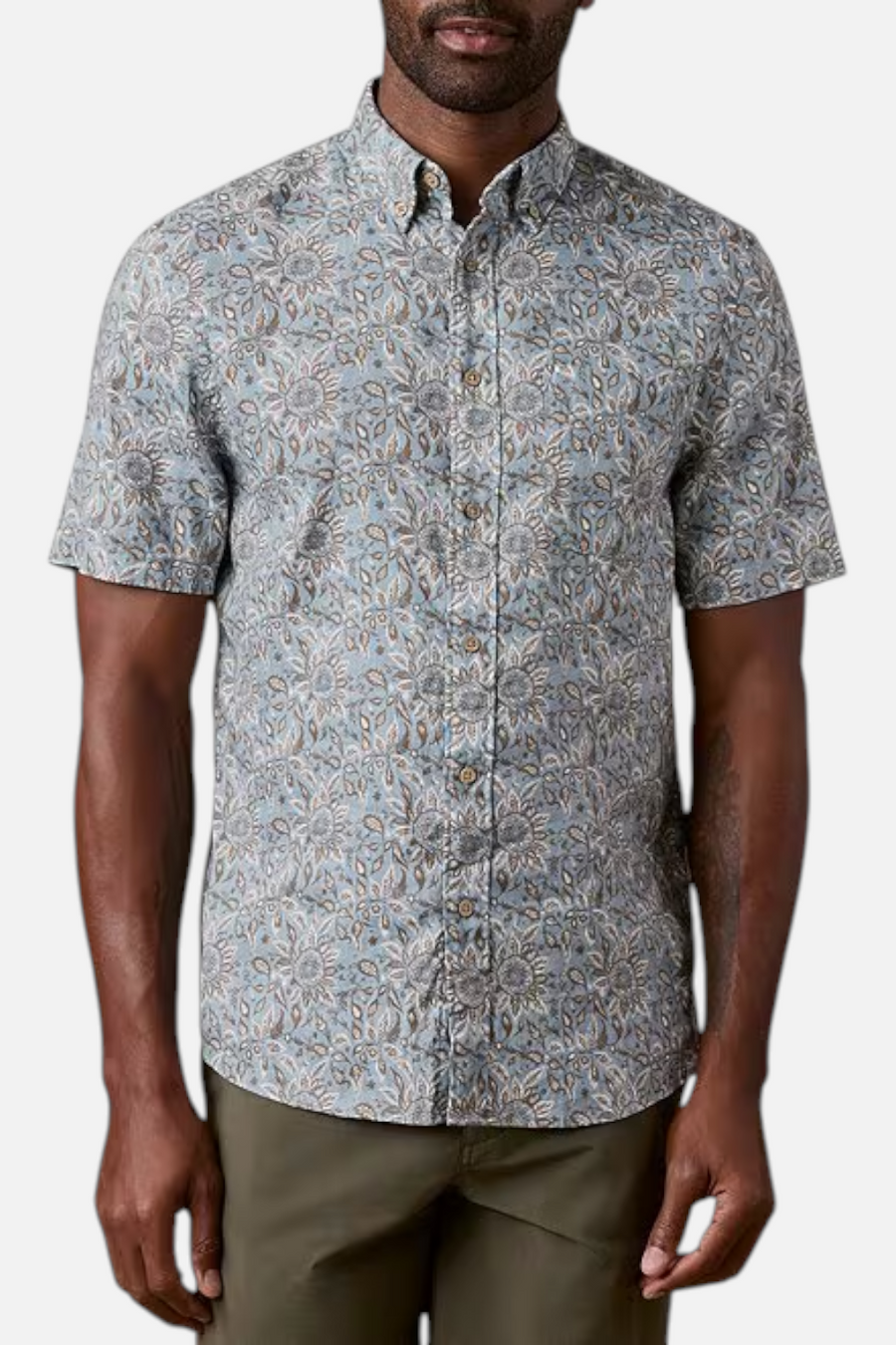 Faherty Breeze Short Sleeve Button Up Shirt in Teal Island Floral