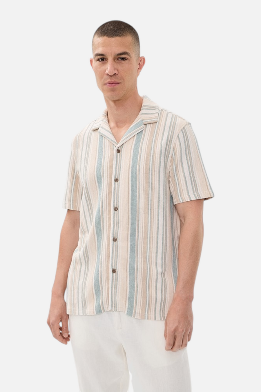 Faherty Oasis Camp Shirt in Teal Cliff Stripe