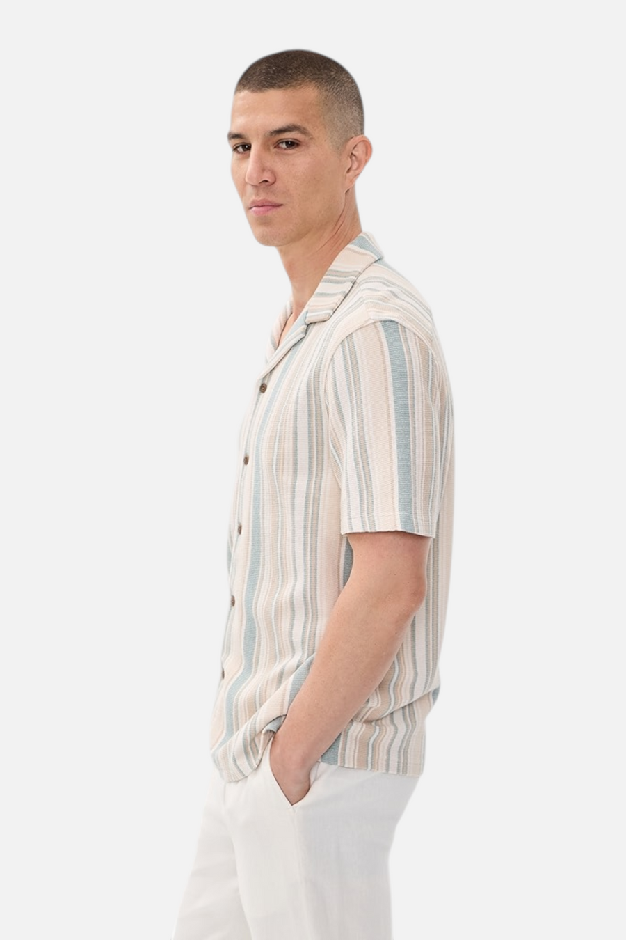 Faherty Oasis Camp Shirt in Teal Cliff Stripe