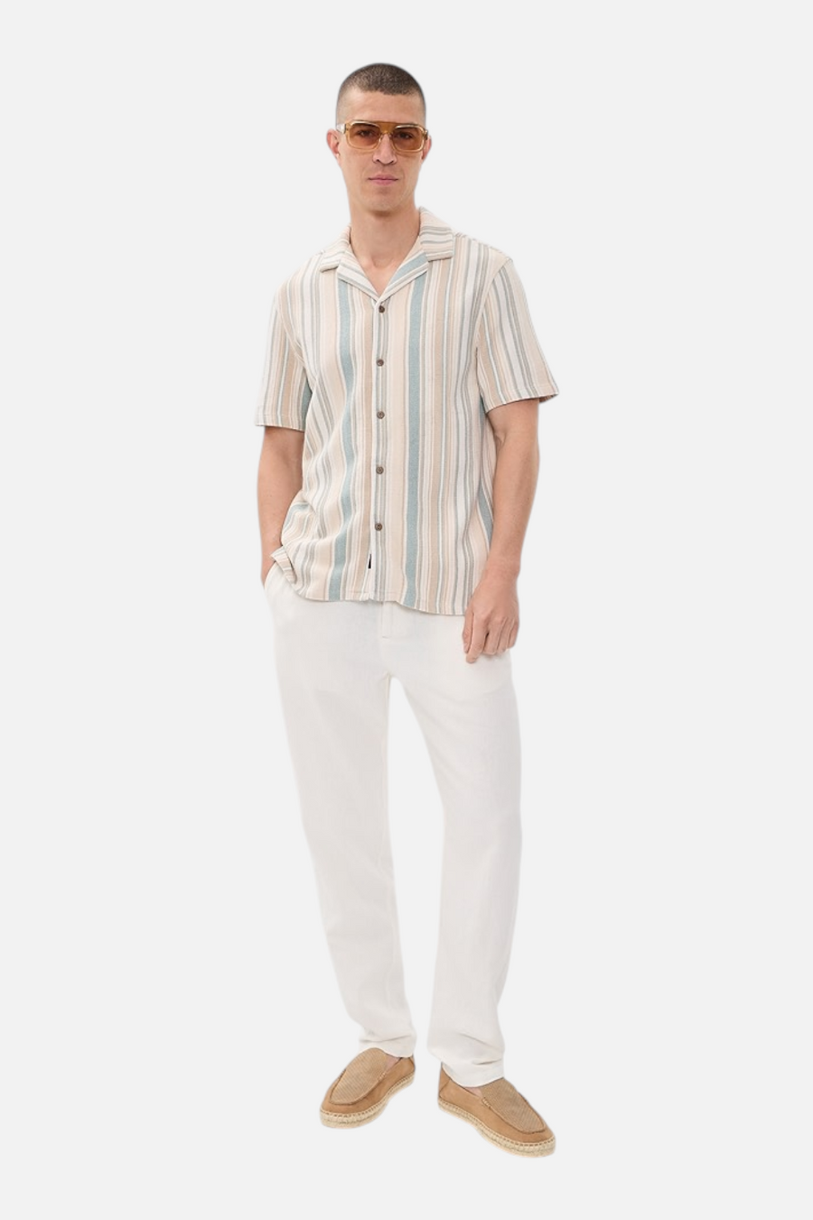 Faherty Oasis Camp Shirt in Teal Cliff Stripe
