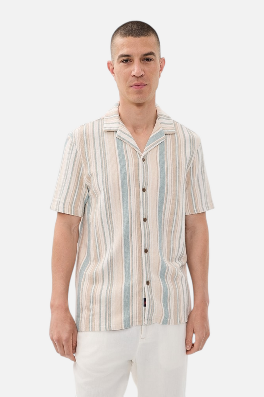Faherty Oasis Camp Shirt in Teal Cliff Stripe